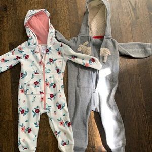 Carter’s 12m floral and 18m moose jumpsuit.
